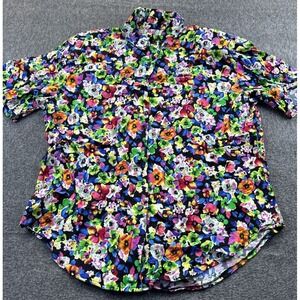 Fast Fashion Shirt Womens Large Multicolor Floral Short Sleeve Button Up Vintage
